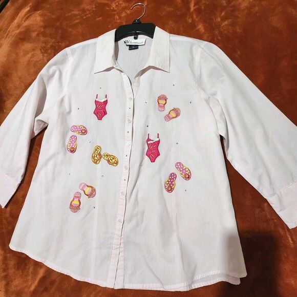 Mili Design Blouse Embroidered Beach Sandals Bikini Rhinestones Size Medium - Picture 2 of 15